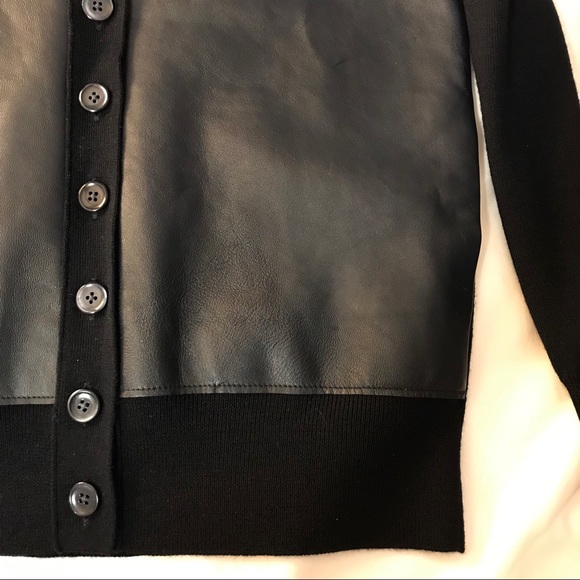 J CREW COLLECTION LEATHER MERINO CARDIGAN NAVY S - Picture 7 of 8